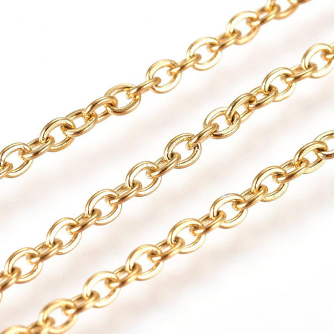 BeadsBalzar Beads & Crafts (SC6733A) 304 Stainless Steel Cable Chains, Soldered, Flat Oval, Golden 2mm (2MET OR 10METS))