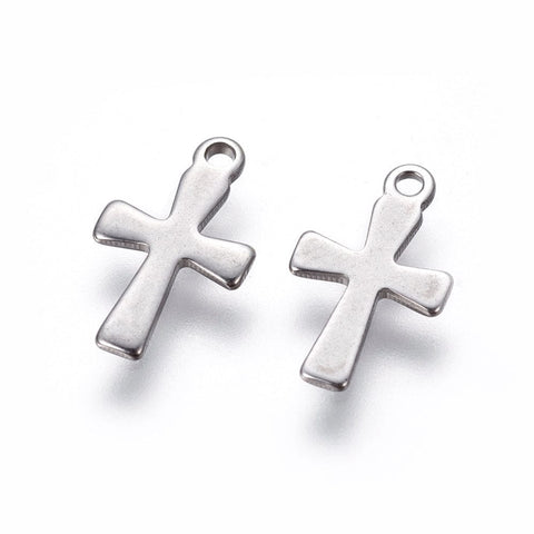 BeadsBalzar Beads & Crafts (SC6833A) 304 Stainless Steel Charms, Cross,about 7mm wide, 12mm long (20 PCS)