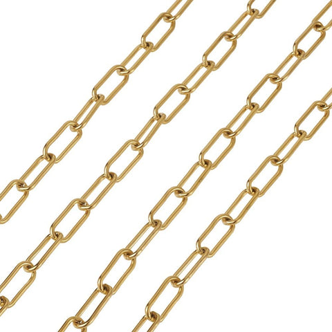 BeadsBalzar Beads & Crafts (SC6847A) 304 Stainless Steel Paperclip Chains, Unwelded, Golden 7mmx17mm (1 met)