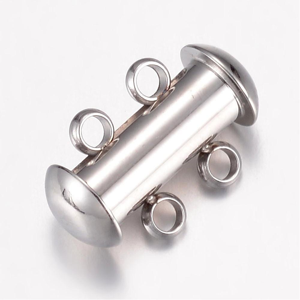 BeadsBalzar Beads & Crafts (SC8690-51P) 304 Stainless Steel Slide Lock Clasps, 2 Strands, 4 Holes, Tube,10x15mm (1 SET)