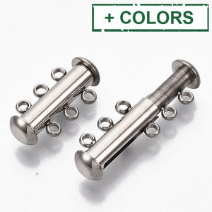 BeadsBalzar Beads & Crafts (SC8691-X) 304 Stainless Steel Slide Lock Clasps, 3 Strands, 6 Holes, Tube, 20x10mm (1 SET)