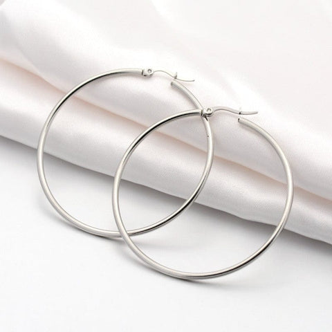 BeadsBalzar Beads & Crafts (SE4664) 304 Stainless Steel Hoop Earring, Ring, Stainless Steel Color