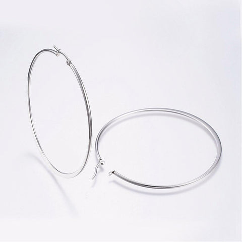 BeadsBalzar Beads & Crafts (SE5446A) 304 Stainless Steel Hoop Earrings, Stainless Steel Color 70MM