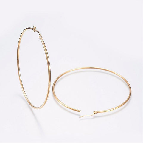 BeadsBalzar Beads & Crafts (SE5446B) 304 Stainless Steel Hoop Earrings, Golden 70MM
