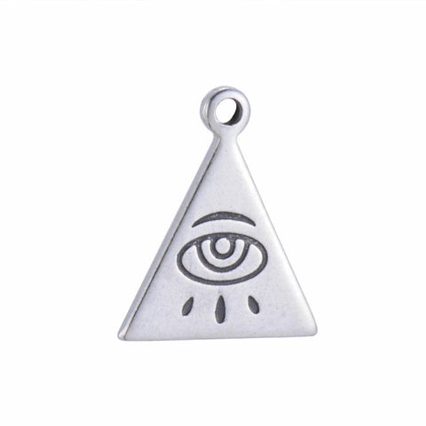 BeadsBalzar Beads & Crafts (SE5560) 304 Stainless Steel Enamel Charms, Triangle with Eye, Black 15MM