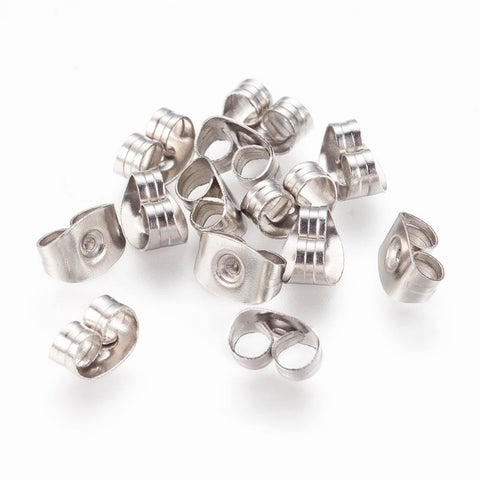BeadsBalzar Beads & Crafts (SE5645) 304 Stainless Steel Ear Nuts 6.5mm long,hole: 0.7mm. (4 GMS / +/-50 PCS)