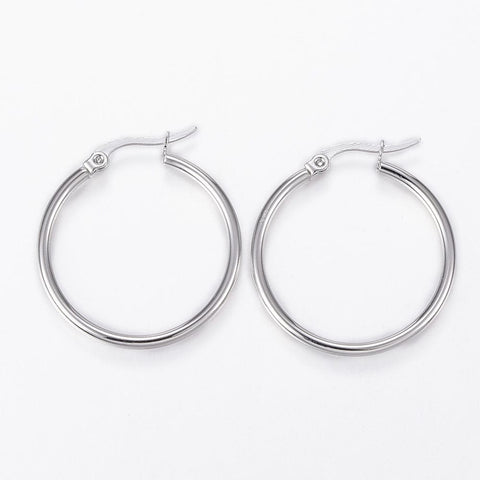 BeadsBalzar Beads & Crafts (SE6622A) 304 Stainless Steel Hoop Earrings, Stainless Steel Color Size: about 24mm long, (2 PAIRS)