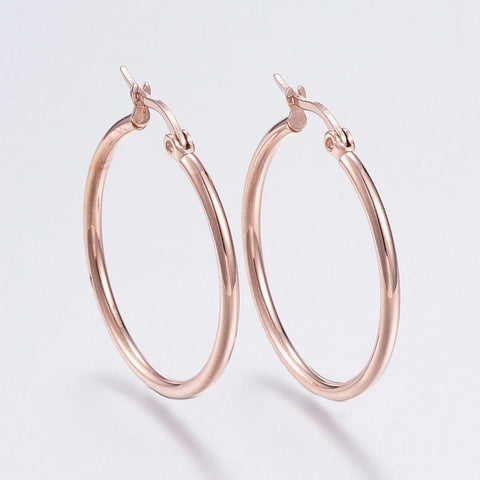 BeadsBalzar Beads & Crafts (SE6645A) 304 Stainless Steel Hoop Earrings, Rose Gold Size: about 34~36mm in diameter