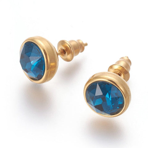 BeadsBalzar Beads & Crafts (SE7556-03G) ROYAL BLUE (SE7556-X) 304 Stainless Steel Ear Studs, Flat Round, Golden, 10x17mm (1 PAIR)