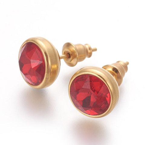 BeadsBalzar Beads & Crafts (SE7556-15G) DARK RED (SE7556-X) 304 Stainless Steel Ear Studs, Flat Round, Golden, 10x17mm (1 PAIR)