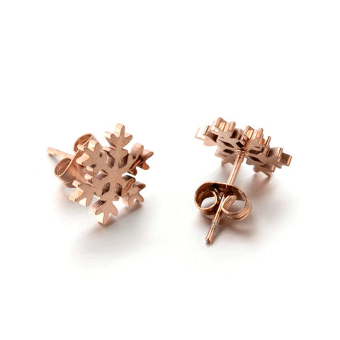 BeadsBalzar Beads & Crafts (SE7736-RG) 304 Stainless Steel Hypoallergenic Earrings, Snowflake, Rose Gold (1 PAIR)