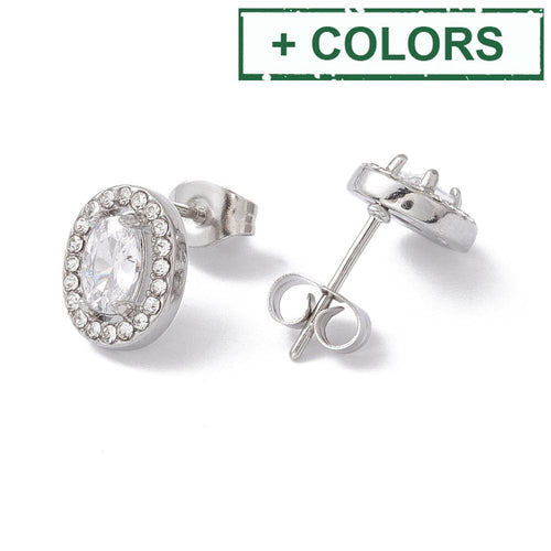 BeadsBalzar Beads & Crafts (SE8673-X) Cubic Zirconia & Rhinestone Oval Stud Earrings, 304 Stainless Steel Crystal8.5x11mm (1 PAIR)