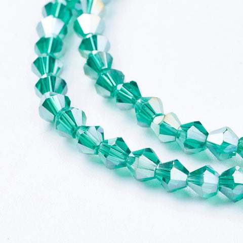BeadsBalzar Beads & Crafts SEA GREEN (BE66-12) (BE66-X) Glass Beads Strands, AB Color Plated, Faceted, Bicone, 4MM (1 STR)