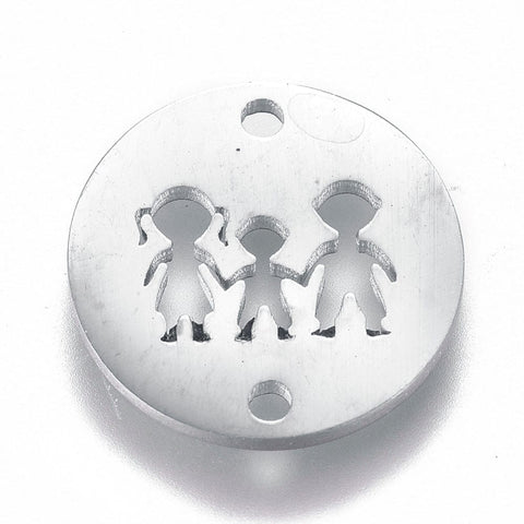 BeadsBalzar Beads & Crafts (SF6907A) 304 Stainless Steel Flat Round with Human, Family 12MM (2 PCS)