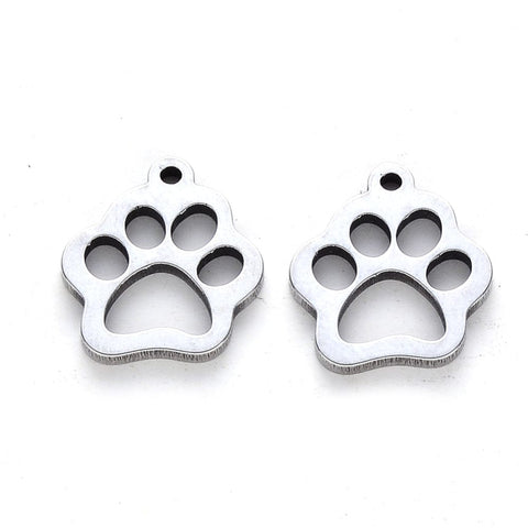 BeadsBalzar Beads & Crafts (SF6931A) 304 Stainless Steel Charms, Laser Cut, Dogs Paw Print 14X12MM (5 PCS)