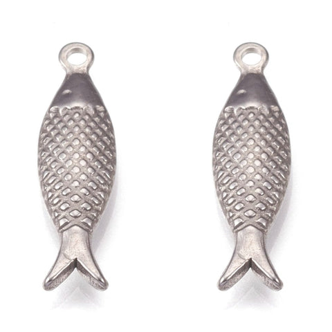 BeadsBalzar Beads & Crafts (SF7551-X) 304 Stainless Steel Pendant, Fish, 6x21mm (2 pcs)