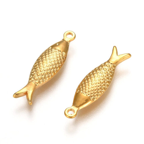 BeadsBalzar Beads & Crafts (SF7551G) 304 Stainless Steel Pendant, Fish, Golden 6x21mm (2 pcs)