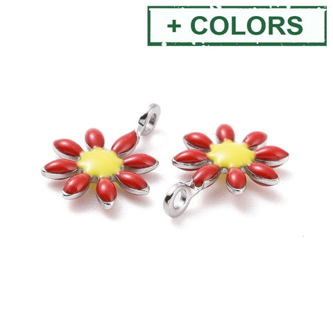 BeadsBalzar Beads & Crafts (SF8722-X) 304 Stainless Steel Charms, with Enamel, Flower, 7.5x10mm (5 PCS)