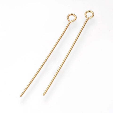 BeadsBalzar Beads & Crafts (SH4766) 304 Stainless Steel Eyepins, Golden 30mm long pin: 0.7mm (+/- 40 PCS)