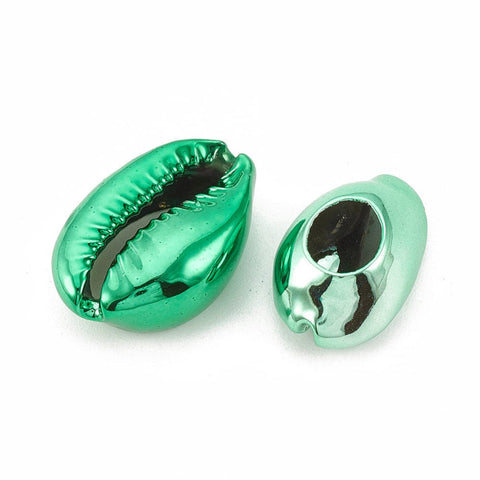 BeadsBalzar Beads & Crafts (SH5512A) Electroplated Sea Shell Beads, Cowrie Shells, Green 17-21M