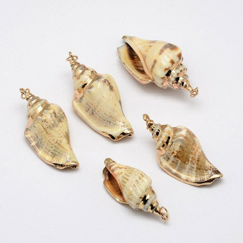 BeadsBalzar Beads & Crafts (SH5516) Golden Electroplated Conch Shell Pendants