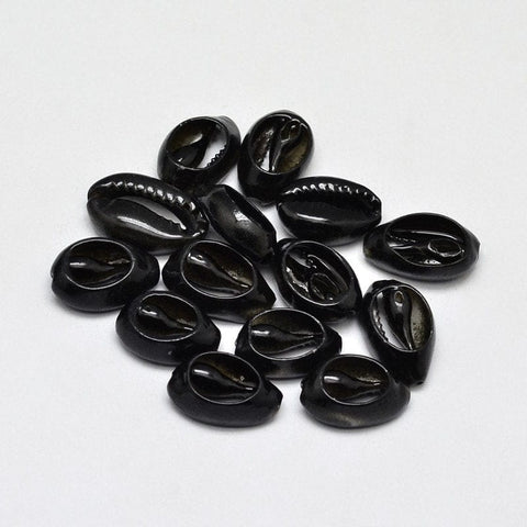 BeadsBalzar Beads & Crafts (SH5593A) Cowrie Shell Beads, Dyed, Oval, No Hole, Black 15~17mm long,