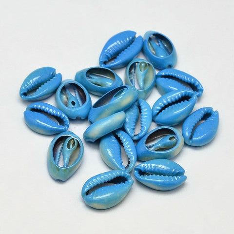 BeadsBalzar Beads & Crafts (SH5593B) Cowrie Shell Beads, Dyed, Oval, No Hole, DodgerBlue  15~17mm