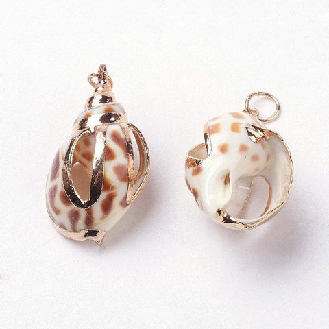 BeadsBalzar Beads & Crafts (SH5594) Electroplate Spiral Shell Pendants, with Iron Findings, Conch, Golden, 29.5~38mm long,