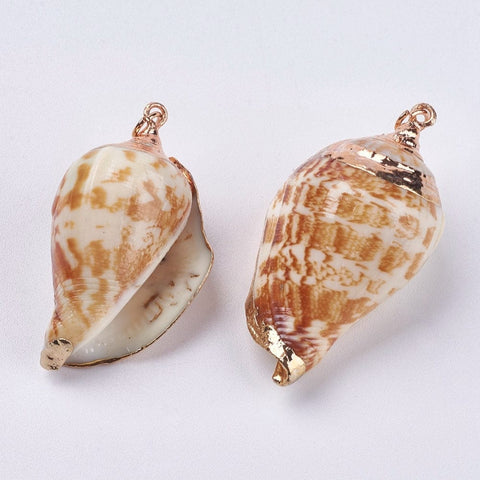 BeadsBalzar Beads & Crafts (SH5595) Electroplate Spiral Shell Pendants, with Iron Findings, Conch, Light Gold 36~46mm long