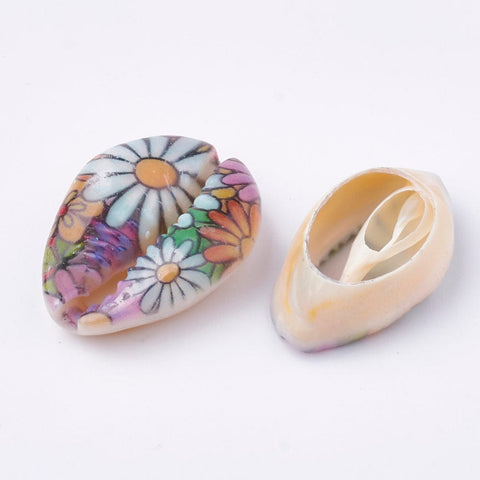 BeadsBalzar Beads & Crafts (SH5609A) Printed Cowrie Shell Beads, No Hole-Undrilled, Colorful 20~25mm long,