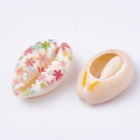 BeadsBalzar Beads & Crafts (SH5609C) Printed Cowrie Shell Beads, No Hole-Undrilled, Colorful Size: about 20~25mm long,