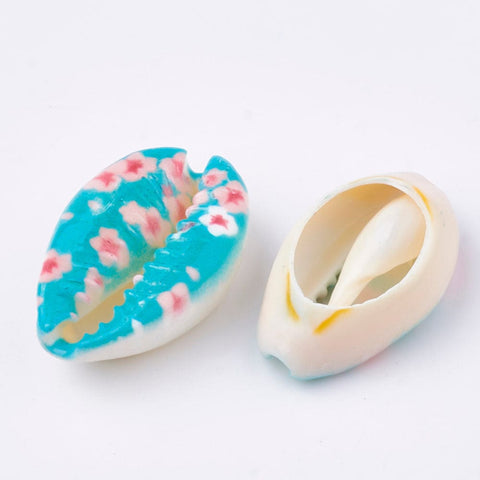BeadsBalzar Beads & Crafts (SH5609D) Printed Cowrie Shell Beads, No Hole-Undrilled, Colorful 20~25mm long
