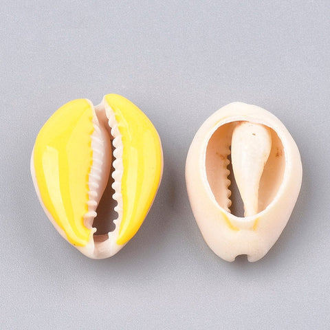 BeadsBalzar Beads & Crafts (SH5611B) Cowrie Shell Beads, with Enamel, No Hole-Undrilled, Gold 20~26mm long,