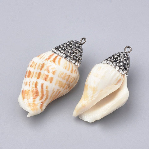 BeadsBalzar Beads & Crafts (SH5627) Spiral Shell Big Pendants, with Polymer Clay Rhinestones and Iron Findings, 41~45mm long
