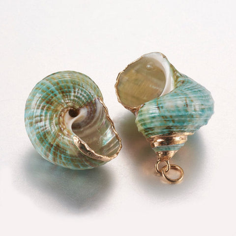 BeadsBalzar Beads & Crafts (SH5628) Electroplate Spiral Shell Pendants, with Brass Findings, Conch, Golden 21~37mm long,