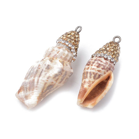 BeadsBalzar Beads & Crafts (SH5629) Spiral Shell Big Pendants, with Polymer Clay Rhinestones and Iron Findings 33~41mm long