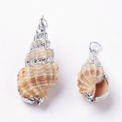 BeadsBalzar Beads & Crafts (SH5660) Electroplate Spiral Shell Pendants, with Iron Findings, Conch, Platinum, 32~41mm long,