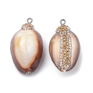 BeadsBalzar Beads & Crafts (SH5670) Cowrie Shell Pendants, with Polymer Clay Rhinestones  SaddleBrown Size: about 33~37mm long