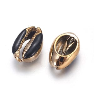 BeadsBalzar Beads & Crafts (SH5688A) Electroplated Cowrie Shell Beads, with Enamel, , Golden, Black 18-22M