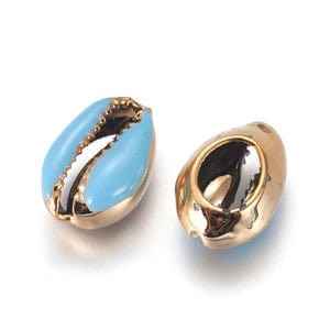 BeadsBalzar Beads & Crafts (SH5688C) Electroplated Cowrie Shell Beads, with Enamel, Golden, LightSkyBlue 18~22mm