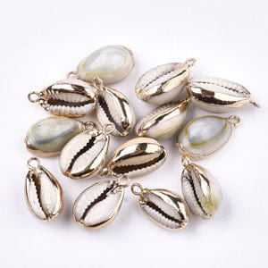 BeadsBalzar Beads & Crafts (SH5708) Cowrie Shell Pendants, with Brass Findings, Golden Size: about 18~20mm long