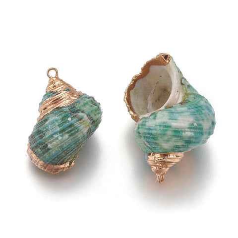 BeadsBalzar Beads & Crafts (SH5731) Electroplate Spiral Shell Pendants, with Brass Findings, Conch, Golden,25~36mm long,