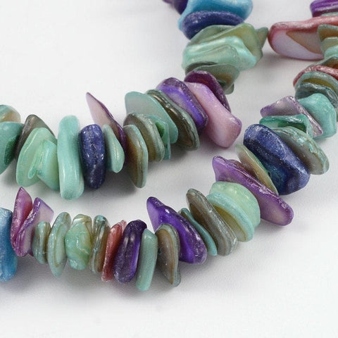 BeadsBalzar Beads & Crafts (SH6556A) Shell Beads Strands, Chips, Dyed, Mixed Color Size: about 6~15mm, 1~5mm thick, hole: 1mm,