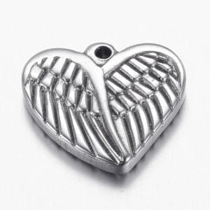 BeadsBalzar Beads & Crafts (SH7328A) 304 Stainless Steel Pendants, Heart with Wing, 18mm  (2 PCS)