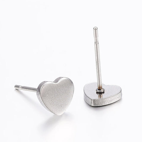 BeadsBalzar Beads & Crafts (SH7519B) 304 Stainless Steel Ear Studs, Heart , 6.5mm (2 PAIRS)