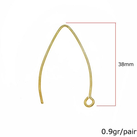 BeadsBalzar Beads & Crafts (SILVT-7992G) Silver 925 Earring Hook 38mm, Thickness 0,9mm (1 PAIR)