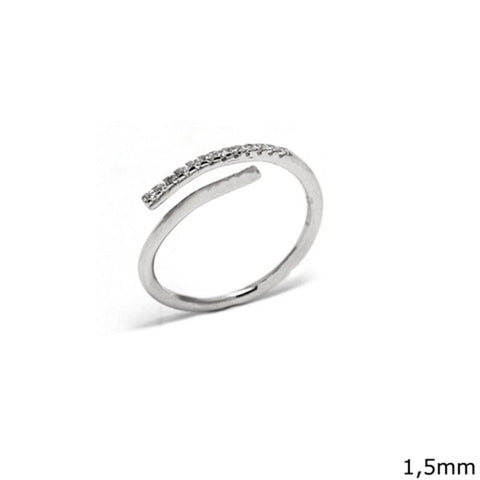 BeadsBalzar Beads & Crafts (SILVT-8066Z) Silver 925 Adjustable Ring 1,5mm with zircon (1 PC)