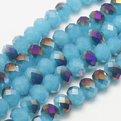 BeadsBalzar Beads & Crafts SKY BLUE (BE1716-40) (BE1716-X) Electroplate Glass Faceted Rondelle Beads Half Plated, 2.9x3.5mm (1 STR)