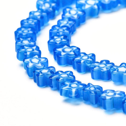 BeadsBalzar Beads & Crafts SKY BLUE (MB8342-18) (MB8342-X) Handmade Millefiori Glass Bead Strands, Flower, 7.2mm (40 PCS)