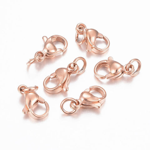 BeadsBalzar Beads & Crafts (SL6111A) 304 Stainless Steel Lobster Claw Clasps, Rose Gold 10mm long, 6mm wide, (6 PCS)